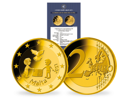 Frappe 2 Euros dorée « La solidarité entre les enfants mène à la Paix » Malte